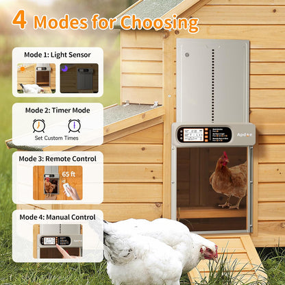 Anti-Pinch, 4 Automatic Chicken Coop Door Solar Powered with Timer, Light Sensor, Remote Control, Waterproof, Aluminum