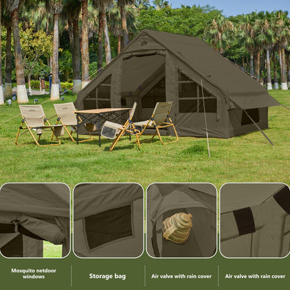 Inflatable Tent with Pump, 4-6 Person Glamping Camping Tents House, Easy Setup Blow Up Family Tents for 4 Seasons Waterproof Inflatable Tent for Camping Wind Resistant Air Tents House for Adult