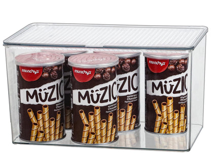 ZEXALOR Clear Plastic Storage Bin with Lid, Organizer for Pantry, Office, Bathroom, Kitchen, Snack, Tea Bag, Coffee Container (Large)
