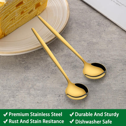 5.1 Inch Coffee & Tea Spoon,6 Pieces Gold Stainless Steel Teaspoon,Mini Spoons For Dessert And Coffee,Durable Demitasse Coffee Spoons For Dessert
