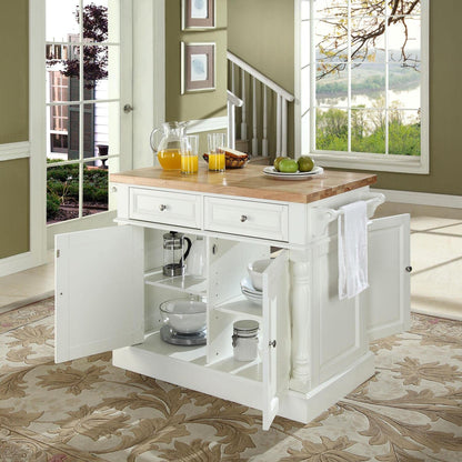 HomeStock Butcher Block Kitchen Island with Storage - Natural Wood Top, Portable Cart