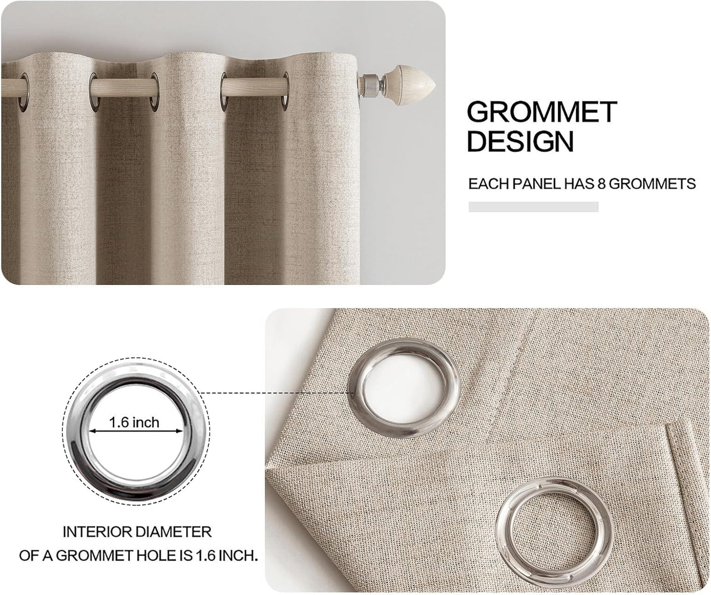 MIULEE 90-Inch Linen Textured Curtains - 100% Blackout Thermal Insulated Taupe Drapes | Luxury Room Darkening for Bedroom & Nursery (2 Panels)