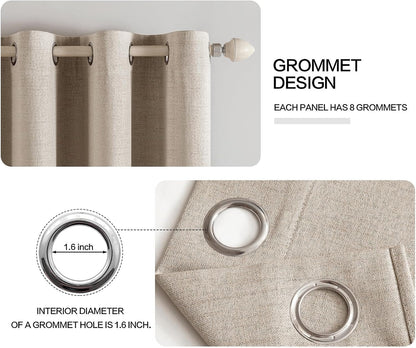 MIULEE 90-Inch Linen Textured Curtains - 100% Blackout Thermal Insulated Taupe Drapes | Luxury Room Darkening for Bedroom & Nursery (2 Panels)