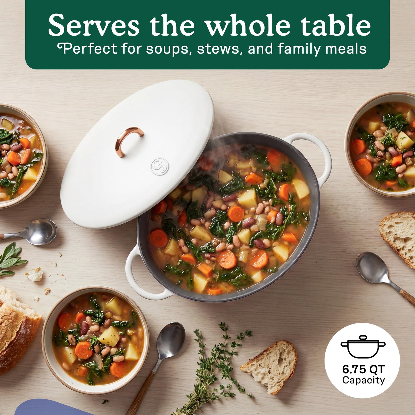 Great Jones Dutchess Cast Iron Dutch Oven Pot With Lid (Salt) - Large 6.75 Quart Size, Dual Handles - All Stovetop Safe - 500° Dutch Oven For Bread Baking | Dishwasher Friendly