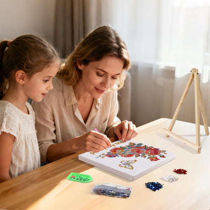 Ludeanetti 8"x8"Framed Diamond Painting Art kit for Adults with Stand 5D Special Shaped Drills Desktop Ornament Gift for Her,Mothers Day Gift