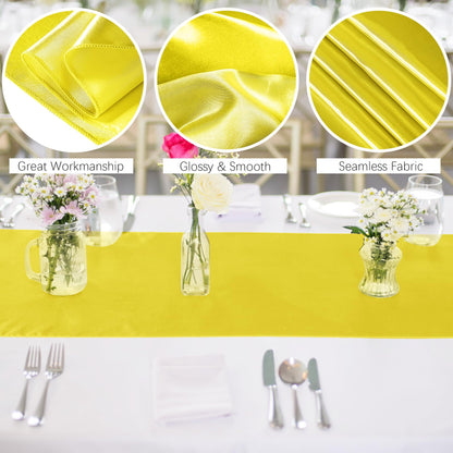 ANECO 4 Pack Satin Table Runner 12 x 108Inch Long Bright Silk and Smooth Fabric Party Table Runner for Wedding Banquet Party Decoration- Yellow
