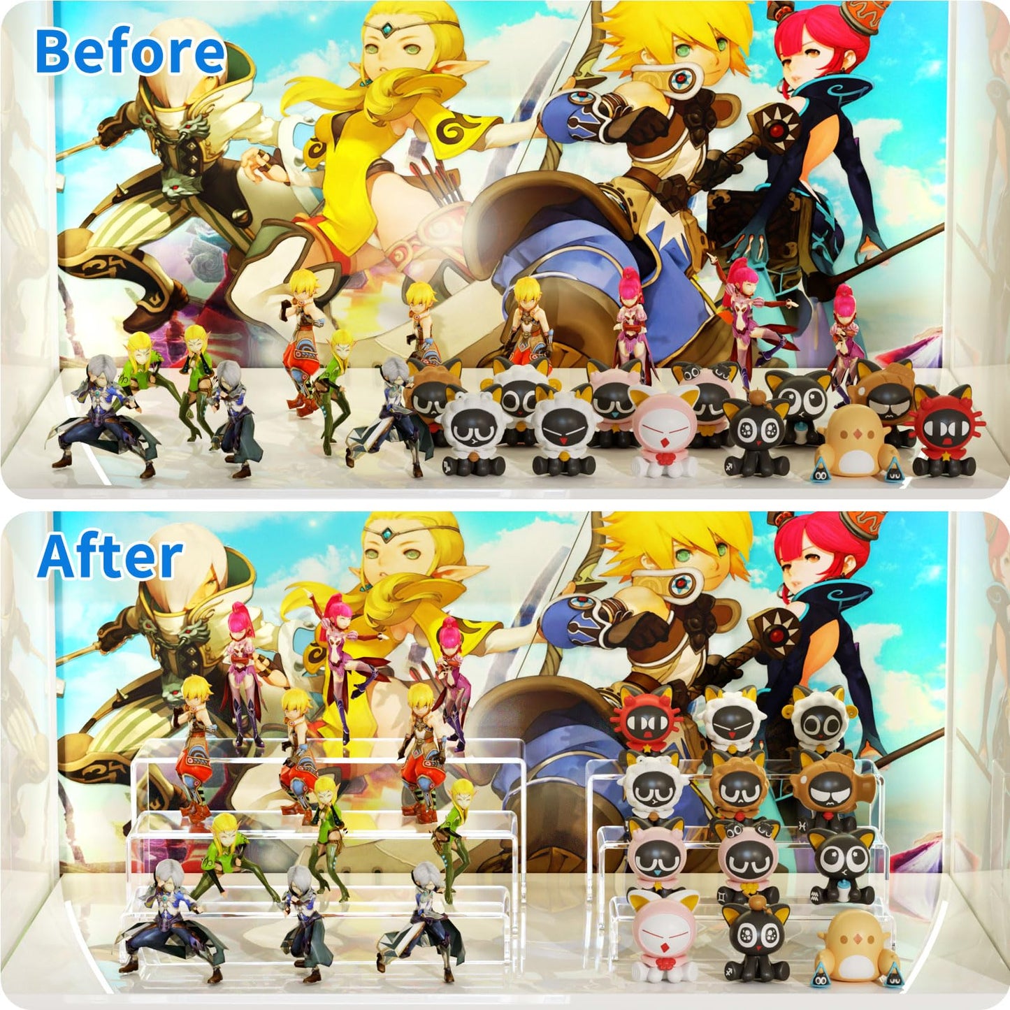 NIUBEE Acrylic Display Riser, 6 Pcs 12" Large Acrylic Risers, 2 Set Clear Rectangular Stands for Candy Dessert Cupcakes, Collectibles Display Stands Shelf for Display for Funko POP Figures