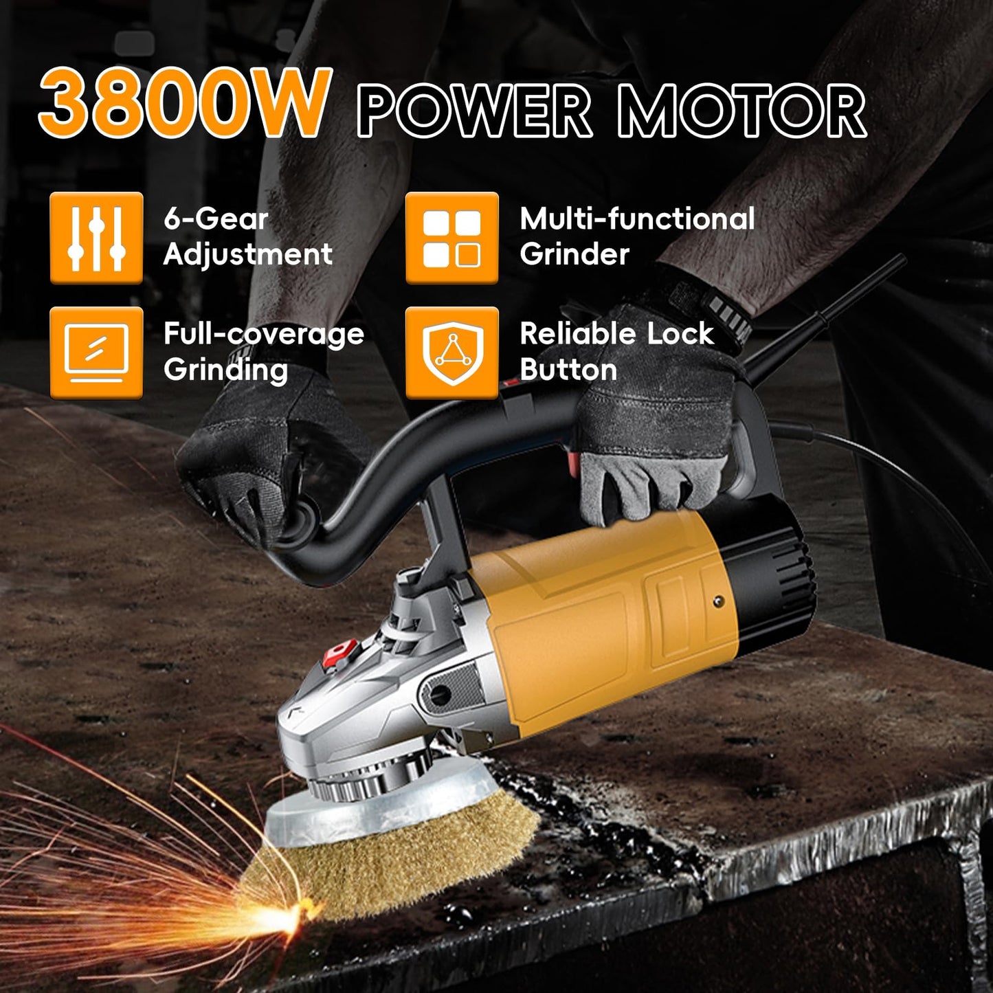 VICSEC Electric Concrete Surface Grinder，Electric Diamond Polisher Machine with Telescopic rod for sanding Cement, Floor, Wall, Granite and Ceiling