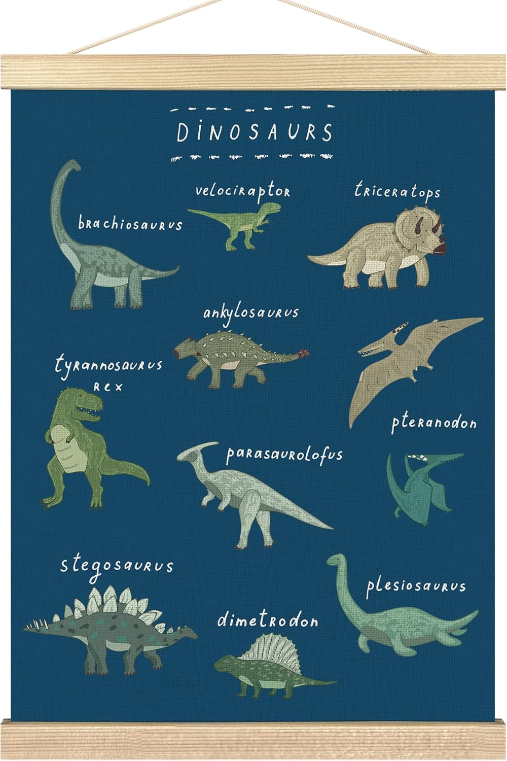 12x16 Inches BCUANGD Dinosaur Dino Wall Decor - Dark Blue Baby Toddler Boys Room Wall Art Poster Hanger with Wood