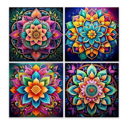 EIBEILI 4 Pack Diamond Art Kits for Adults - Mandala 5D Diamond Painting Kits for Beginner,DIY Gem Art Full Drill Diamond Dots Crystal Craft Kits for Gift Home Wall Decor 12x12inch