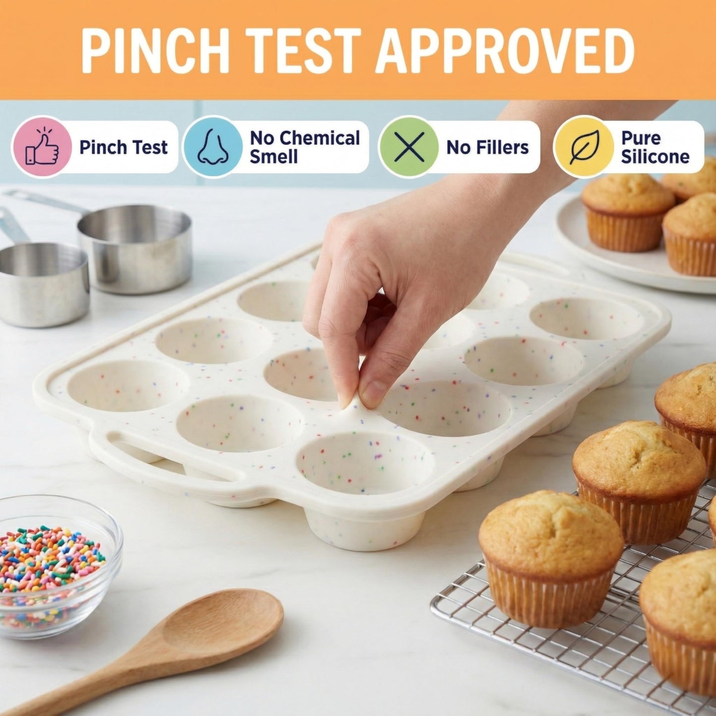 BAKE BOSS 2-Pack Silicone Muffin Pan for Baking with Metal Reinforced Frame -12 Cup Regular Size Cupcake Pan, BPA Free Silicone Muffin Tray - Cupcake Baking Pan Molds for Oven & Dishwasher Safe