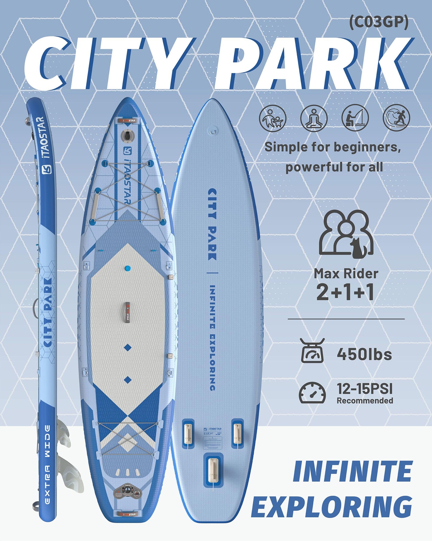 iTAOSTAR C03GP 35" Wide Paddle Board, More Fun SUP Board with 5 Fins，12 Foot Stand Up Paddle Board with Premium SUP Accessories for Adults of All Skill Levels