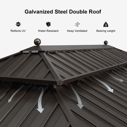 PURPLE LEAF 10' X 12' Hardtop Gazebo Canopy for Patio Deck Backyard Heavy Duty Outside Sunshade with Netting and Curtains Outdoor Permanent Metal Pavilion