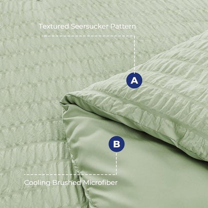 HYMOKEGE King Size Comforter Set - Light Green Seersucker 7-Piece Luxury Bedding Set