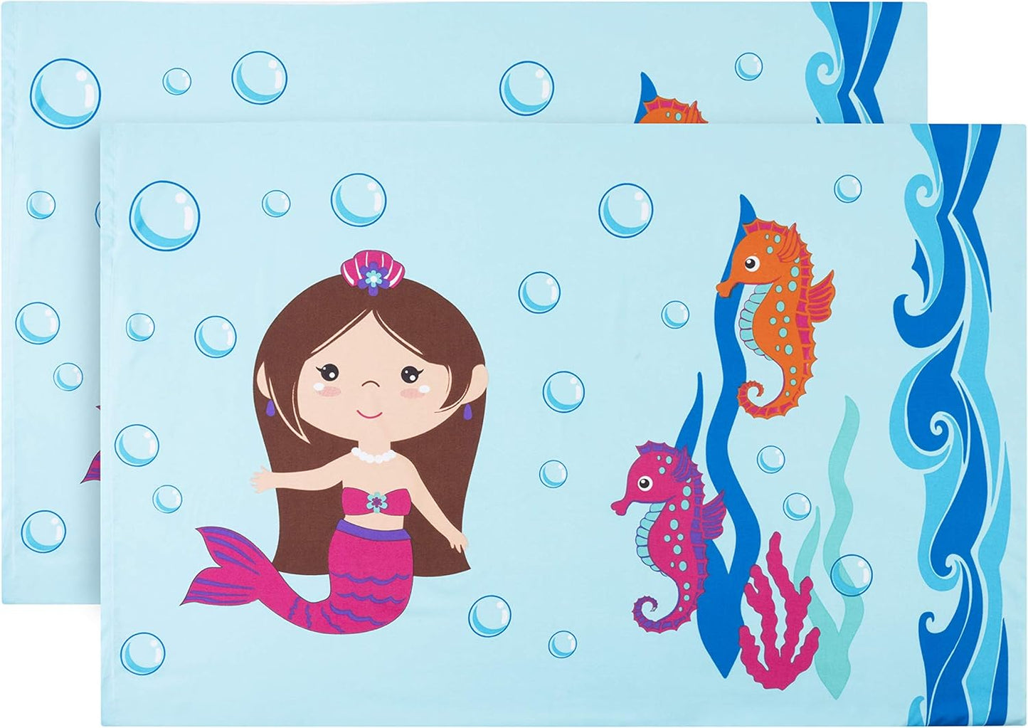 Everyday Kids 2-Pack Standard Size Pillowcases, 20 x 26”, 100% Soft Microfiber, Mermaid