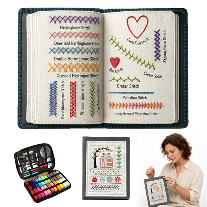 Embroidery Stitch Book Kit for Beginners, 106 Patterns with 86-Piece Tools, Portable DIY Learning Book with Video Tutorials, Mindfulness Hand Embroidery Starter Kit for Adults, Relaxing Craft Gift