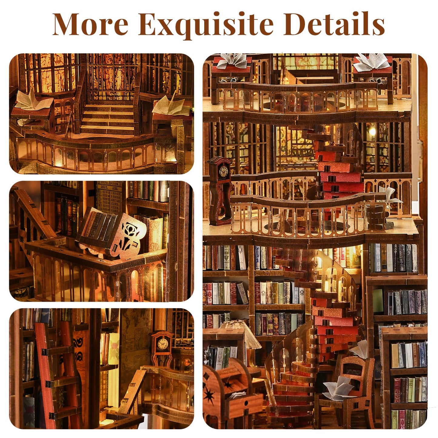 MiniCity Book Nook Kit, DIY Miniature Dollhouse Booknook Kit, 3D Wooden Puzzle Bookend Bookshelf Insert Decor with LED Light for Teens and Adults (Abbey Library)