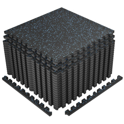 SUPERJARE 1" Extra-Thick Rubber Top Exercise Mat, Puzzle Gym Flooring for Home Gym, Gym Mat for Workout Equipment, Interlocking Floor Tiles with EVA Foam, 18 Pcs 72 Sq Ft, Black/Blue