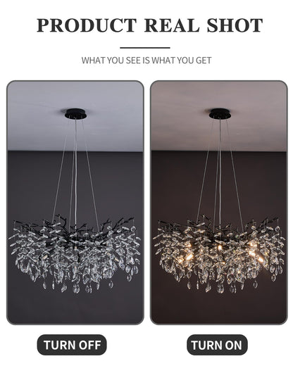 witkey Modern Tree Branch Crystal Chandelier Luxury Black Crystal Pendant Lighting 30" Contemporary 10-Light Chandeliers for Dining Room Kitchen Bedroom Living Room