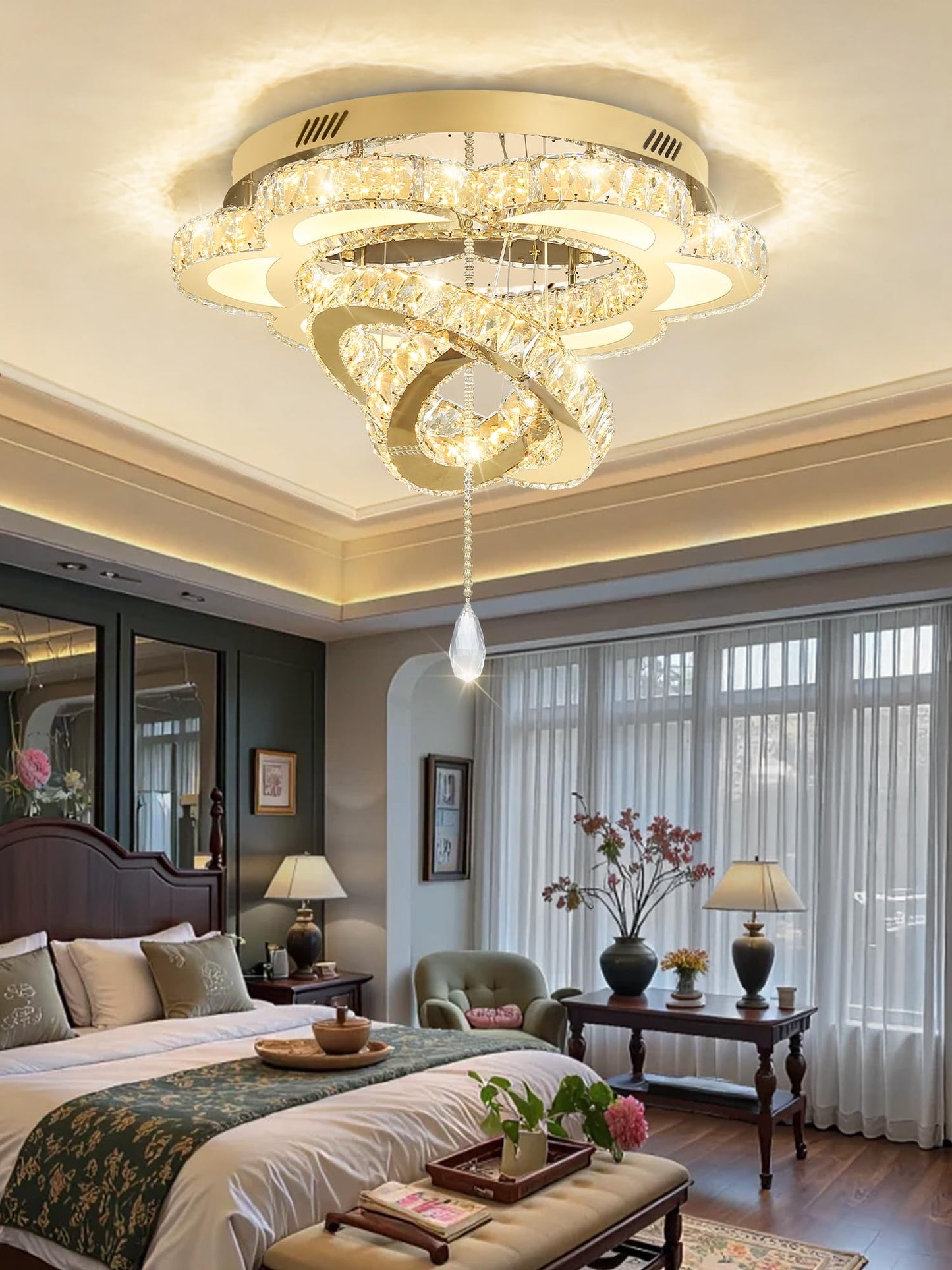 ykolupty W24 Modern Crystal Gold Chandelier for Living Room Dining Room,Bedroom, Entrance Ceiling Light Lamparas de techo LED Dimmable 2700K-6000K