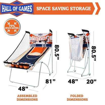 Hall of Games EZ Fold Premium Indoor Arcade Basketball Game, Steel Frame and Dual Shot Electronic Scoring with 4 Size 3 Basketballs Included, Perfect for Basement Game Rooms