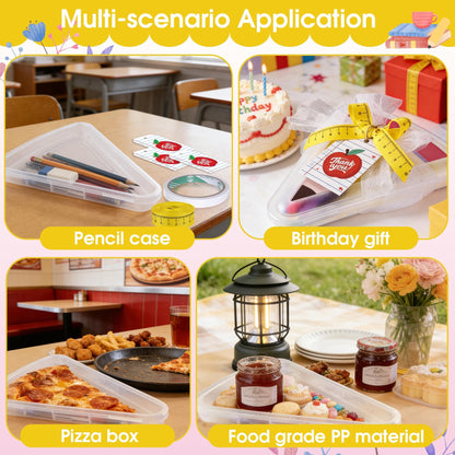 6 Set 9.05*7.28 in Large Teacher Appreciation Gifts Box with Apple Cards Ruler Ribbon Mesh, Back to School Reusable Pizza Storage Containers, Pencil Shaped Gift Box for Wrapping Teacher Appreciation