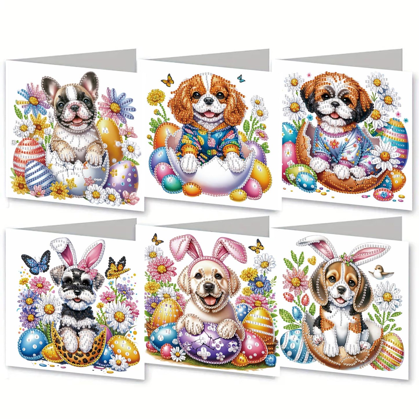 MaiYiYi 6 Pack DIY Daisy Dog Diamond Painting Cards Kit Cute Dog Diamond Art Cards Butterfly and Dogs Diamond Painting Greeting Cards for Family Friends Holiday Birthday
