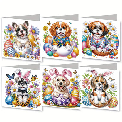 MaiYiYi 6 Pack DIY Daisy Dog Diamond Painting Cards Kit Cute Dog Diamond Art Cards Butterfly and Dogs Diamond Painting Greeting Cards for Family Friends Holiday Birthday