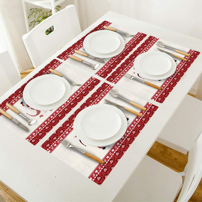 Stylish Placemats for Dining Table Decor, Cute Gnome I Love U Valentine's Day Non-Slip Table Mat, Set of 4