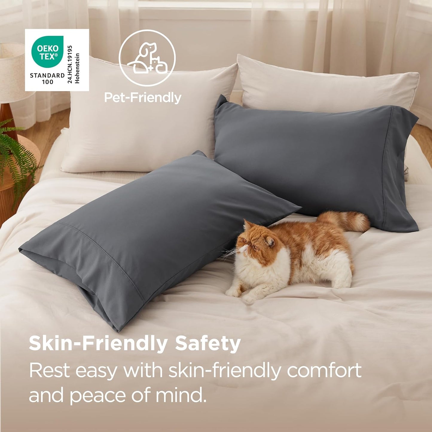 Bedsure Pillow Cases - Super Soft Dark Grey Brushed Microfiber Set of 2 | Standard Size 20x26 Inches