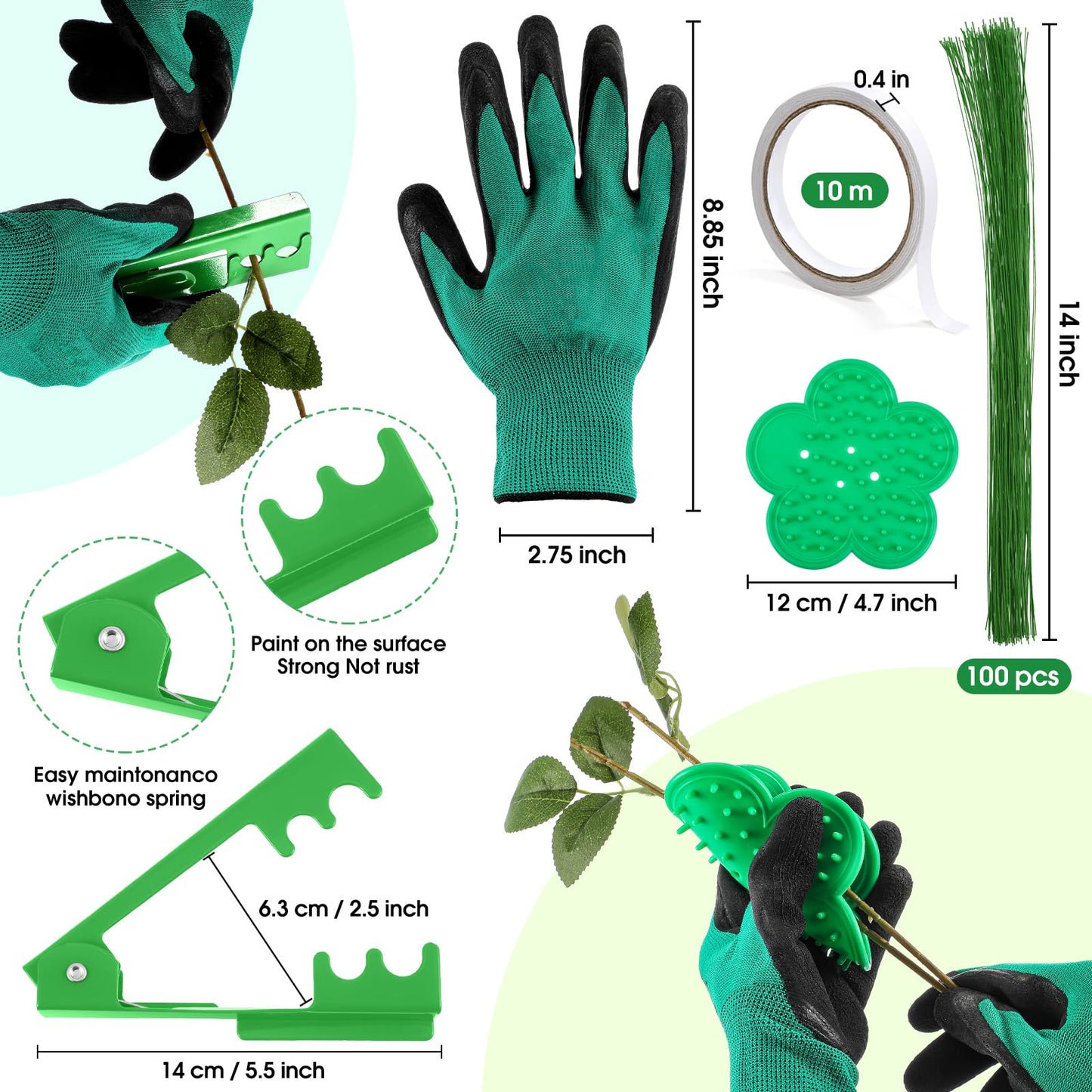 207 Pcs Flower Arrangement Supplies Florist Garden Tool Gift Kit for Women Include Green Tool Bag Thorn Remover Rose Stripper Outdoor Hand Tools Stem Pruning Shear Gloves Stem Wire Etc Wedding DIY Kit