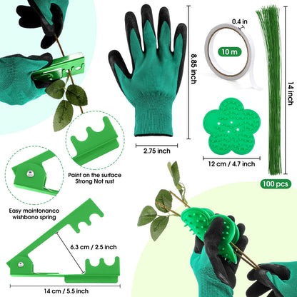 207 Pcs Flower Arrangement Supplies Florist Garden Tool Gift Kit for Women Include Green Tool Bag Thorn Remover Rose Stripper Outdoor Hand Tools Stem Pruning Shear Gloves Stem Wire Etc Wedding DIY Kit