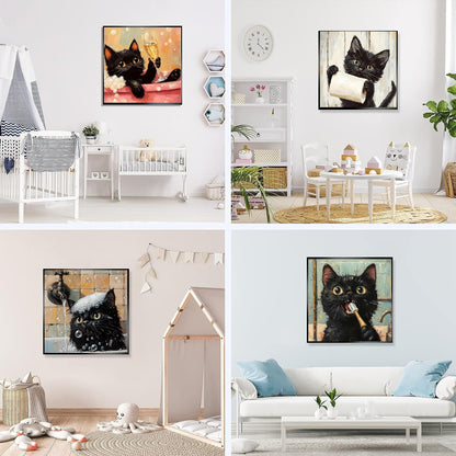 AIBOERL 4 Pack Black Cat Diamond Painting Kits for Adults,Animals in Bathtub DIY 5D Diamond Art Kits Full Drill Diamond Dots Paintings with Diamonds Gem Art and Crafts Home Decor 12x12inch
