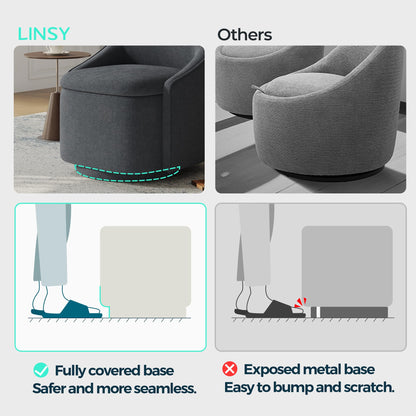 LINSY Swivel Accent Chair Set of 2, Comfy Chenille Barrel Chairs with Storage 360 Swivel Modern Armchair for Living Room Bedroom, Small Boucle Reading Chair for Study Room (Grey)