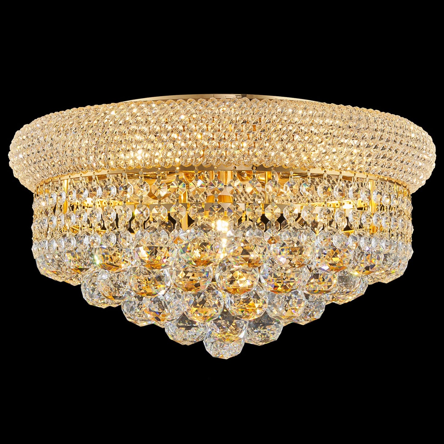 Homeooze 7 - Light Flush Mount Crystal Chandelier for Living Room Dining Room Entryway Hallway Bedroom Foyer Gold Finish