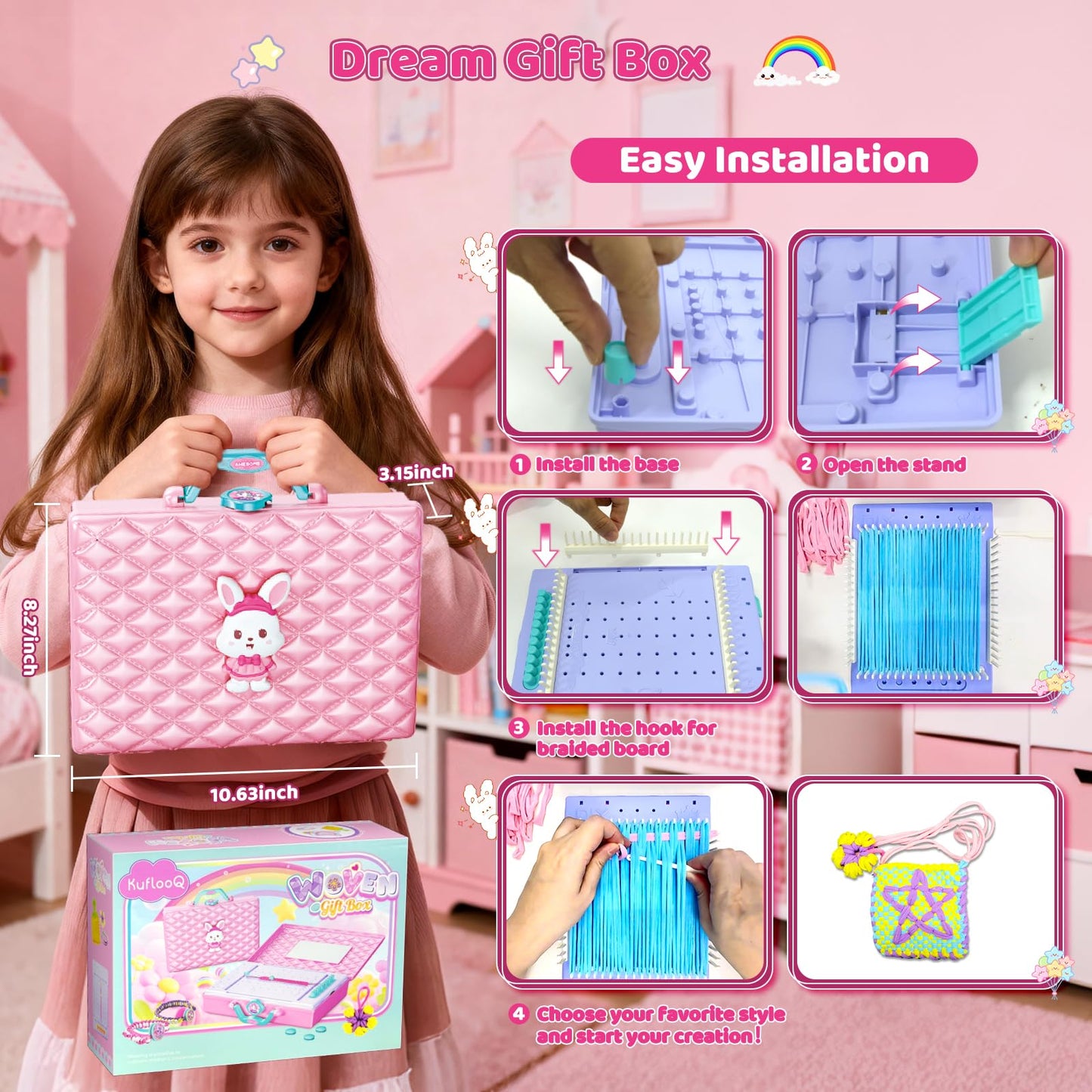 Weaving Loom for Kids & Friendship Bracelet Making Kit for Girls, Birthday Children's Day Craft Gifts Creative DIY Toy for Girls Ages 6-12, Easy Potholder Loom Knitting Kits, Rainbow Loops Weaving Set
