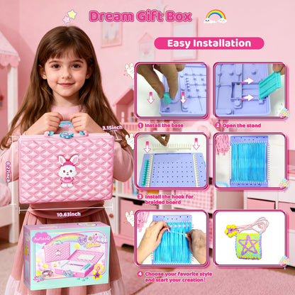 Weaving Loom for Kids & Friendship Bracelet Making Kit for Girls, Birthday Children's Day Craft Gifts Creative DIY Toy for Girls Ages 6-12, Easy Potholder Loom Knitting Kits, Rainbow Loops Weaving Set