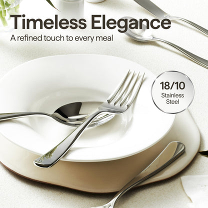 Luciella Tropea Polished Flatware Set for 8, 45-Piece Premium 18/10 Stainless Steel Silverware Set with Serving Utensils, Modern Mirror Finish, Rust Resistant, Dishwasher Safe, House Warming Gifts