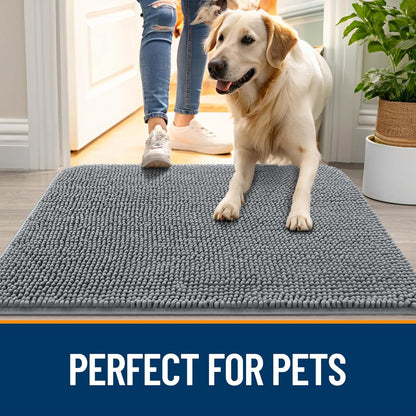 OLANLY Dog Door Mat Set - 4-Piece Absorbent Non-Slip Washable Doormat | Quick Dry Chenille Mud Mat, 30x20, Grey
