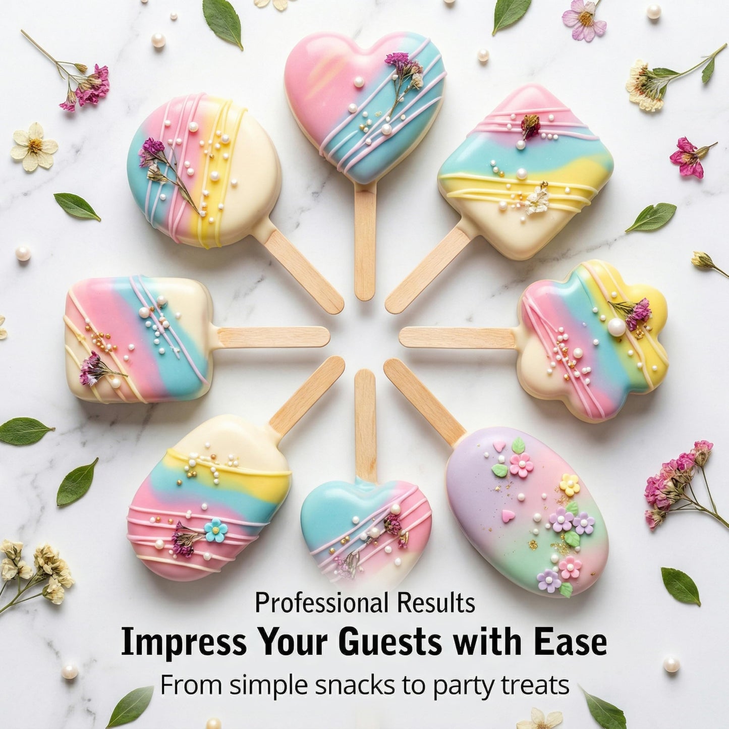 Hokkieam 5 PCS Cake Pop Mold Set with 7.87-inch Tray, Heart Square Cloud Oval Round 3D Printed Cake Pop Cutter and Pusher, Baking Molds for Home Baking, Birthday Parties, Wedding Desserts