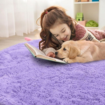 OLANLY Round Light Purple Area Rug - Soft, Fluffy, Machine Washable 4 ft Carpet for Bedrooms & Nurseries