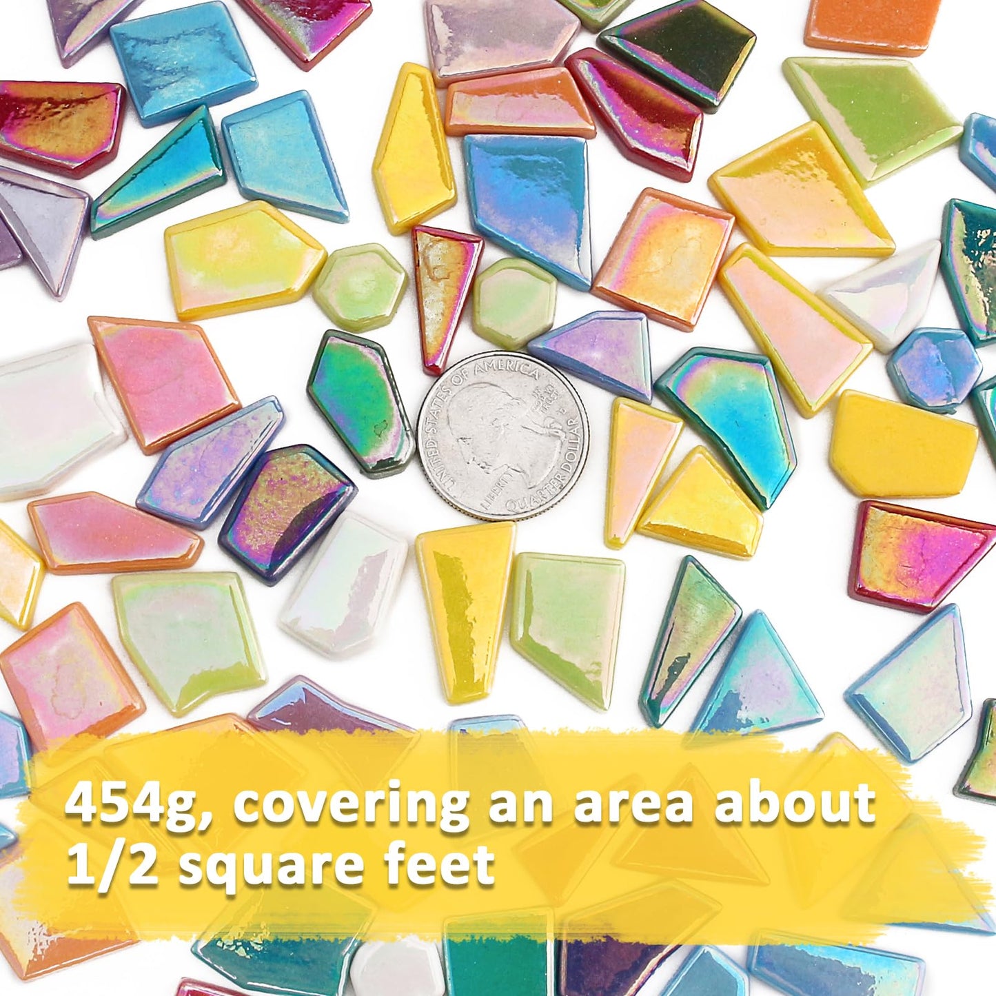 Youway Style Iridescent Glass Mosaic Tiles for Crafts Bulk,454g Broken Mosaic Glass Pieces for Garden Crafts Kits,DIY Mosaic Art Decor