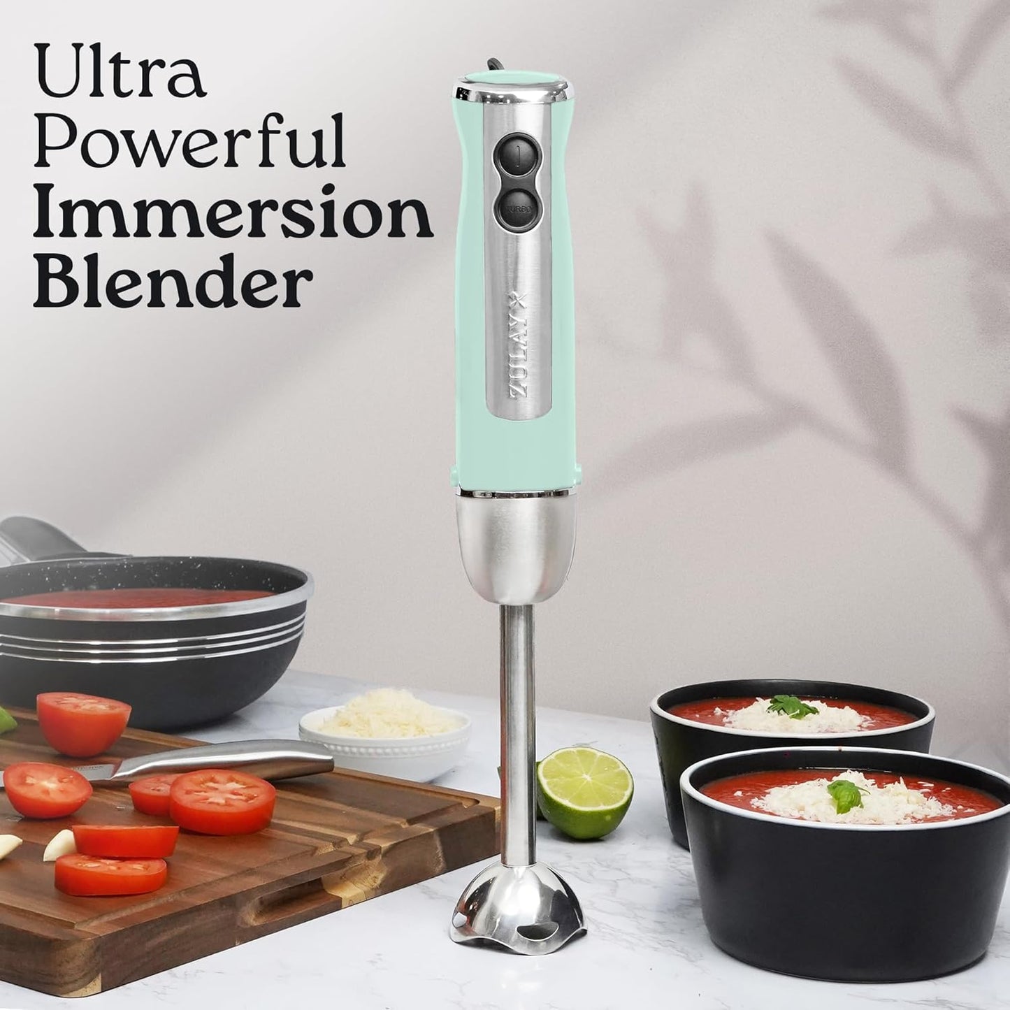 Zulay Immersion Blender Handheld, 800 Watt with High Power Turbo Mode, Stick Blender for Smoothies & Soup