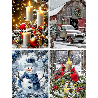 Skyboda 4 Pack Christmas Diamond Art Kits for Adults Beginners, 5D Full Drill DIY Diamond Dot Gem Art Kit Wall Home Decor Arts Craft 12x16 inch(Candles Truck Snowman Cardinal)