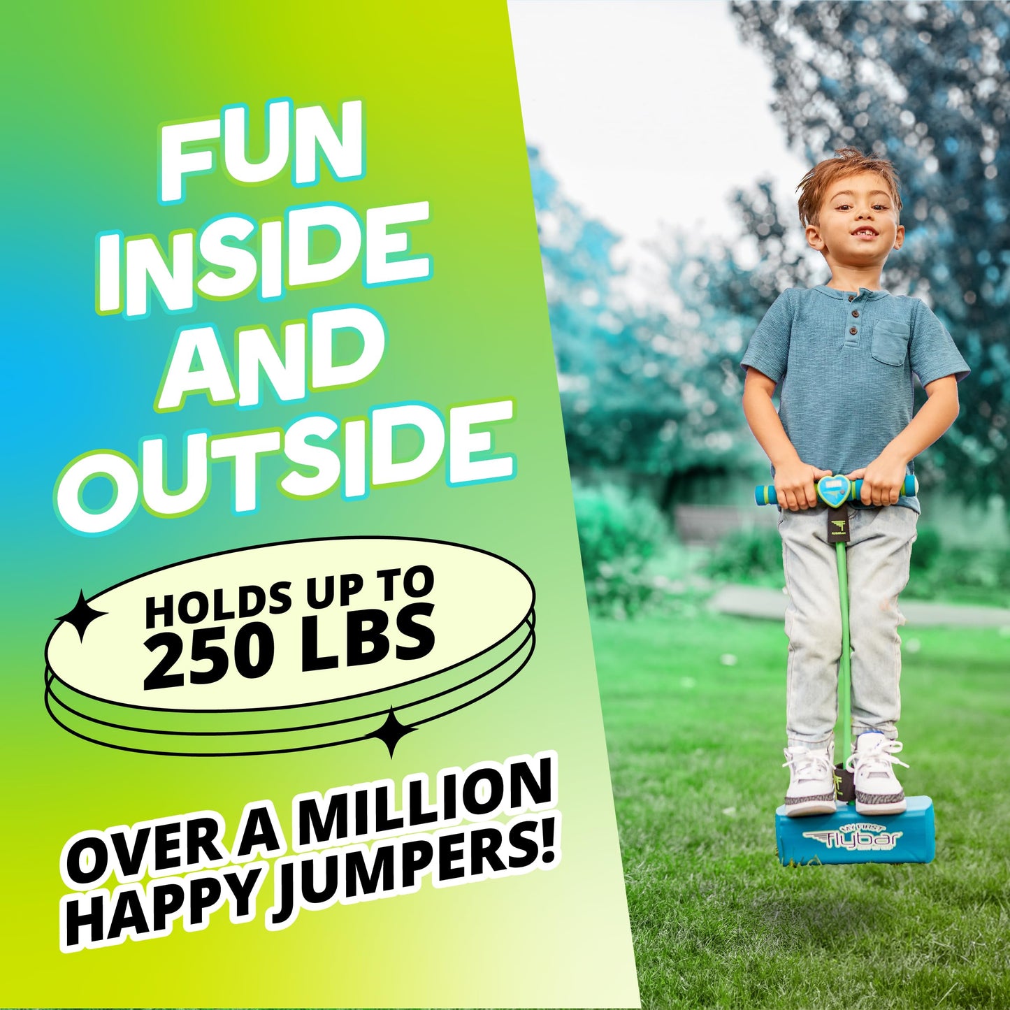 Flybar My First Foam Pogo Jumper for Kids Fun and Safe Pogo Stick for Toddlers, Durable Foam and Bungee Jumper for Ages 3 and up, Supports up to 250lbs (Blue LED)