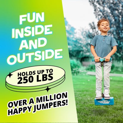 Flybar My First Foam Pogo Jumper for Kids Fun and Safe Pogo Stick for Toddlers, Durable Foam and Bungee Jumper for Ages 3 and up, Supports up to 250lbs (Blue LED)