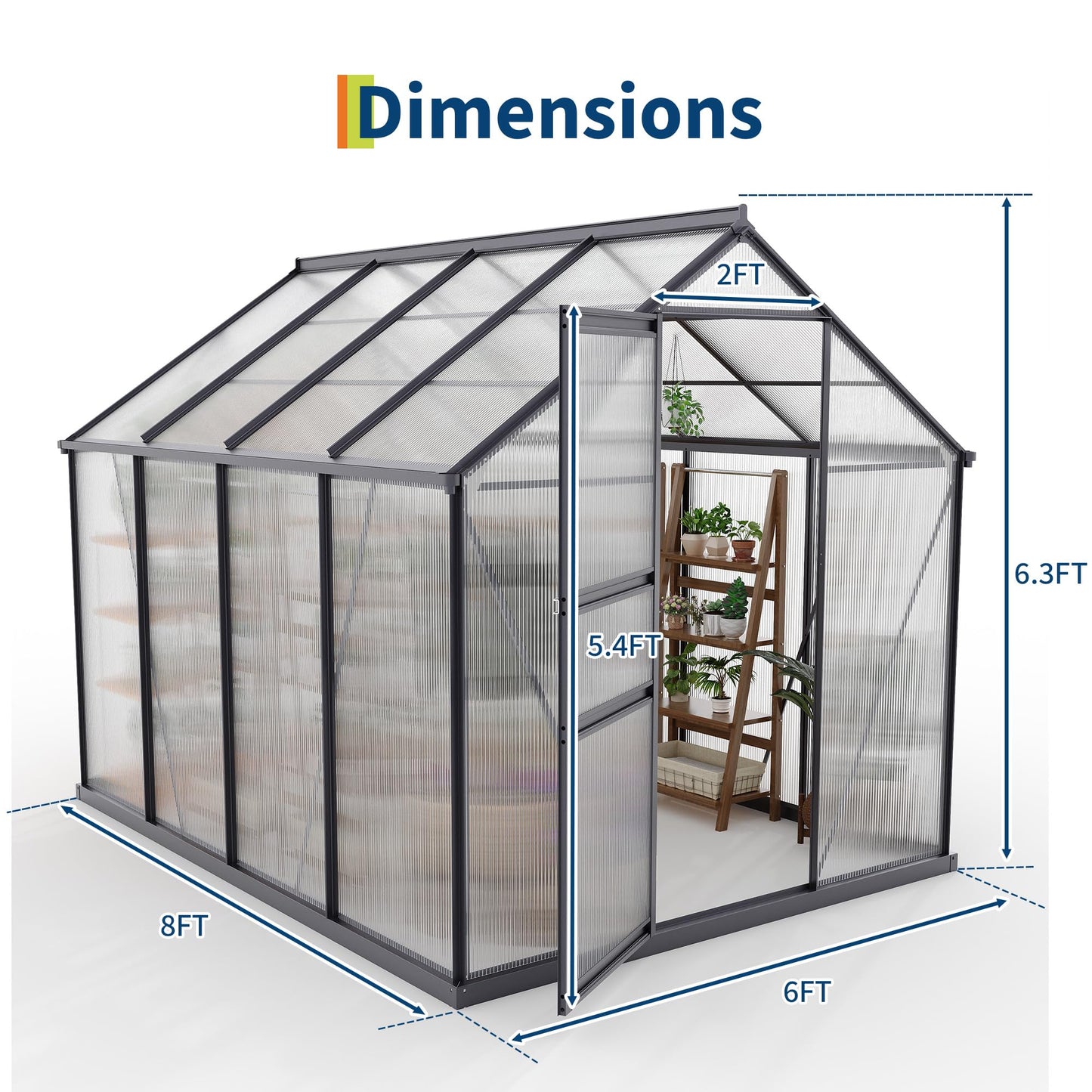 Garvee 6x8 FT Outdoor Greenhouse - Quick Setup Structure, Polycarbonate with Lockable Door, 2 Roof Vents, Aluminum Walk-in Heavy Duty, Perfect for Garden Backyard