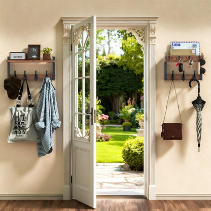 29'' Rustic Coat Rack Wall Mount with Shelf, Solid Wood Coat and Key Hanger with 11 Metal Hooks, Farmhouse Wall Organizer for Mail, Entryway Wall Hangers for Hats, Clothes, Backpacks, Mudroom