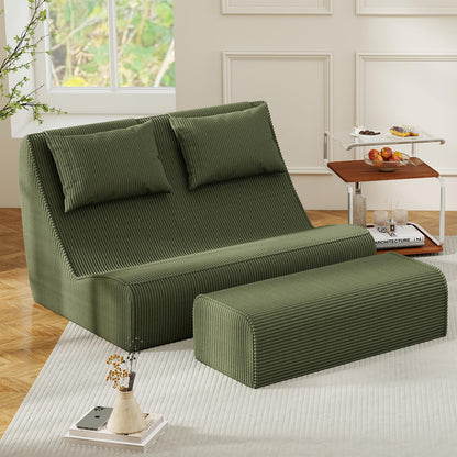 Giant Bean Bag Chair for Adults - Indoor Chaise Lounge with Pillows & Ottomans, Upholstered Loveseat Floor Sofa Chair for Reading, Gaming, Napping, and Movies (Olive Green)