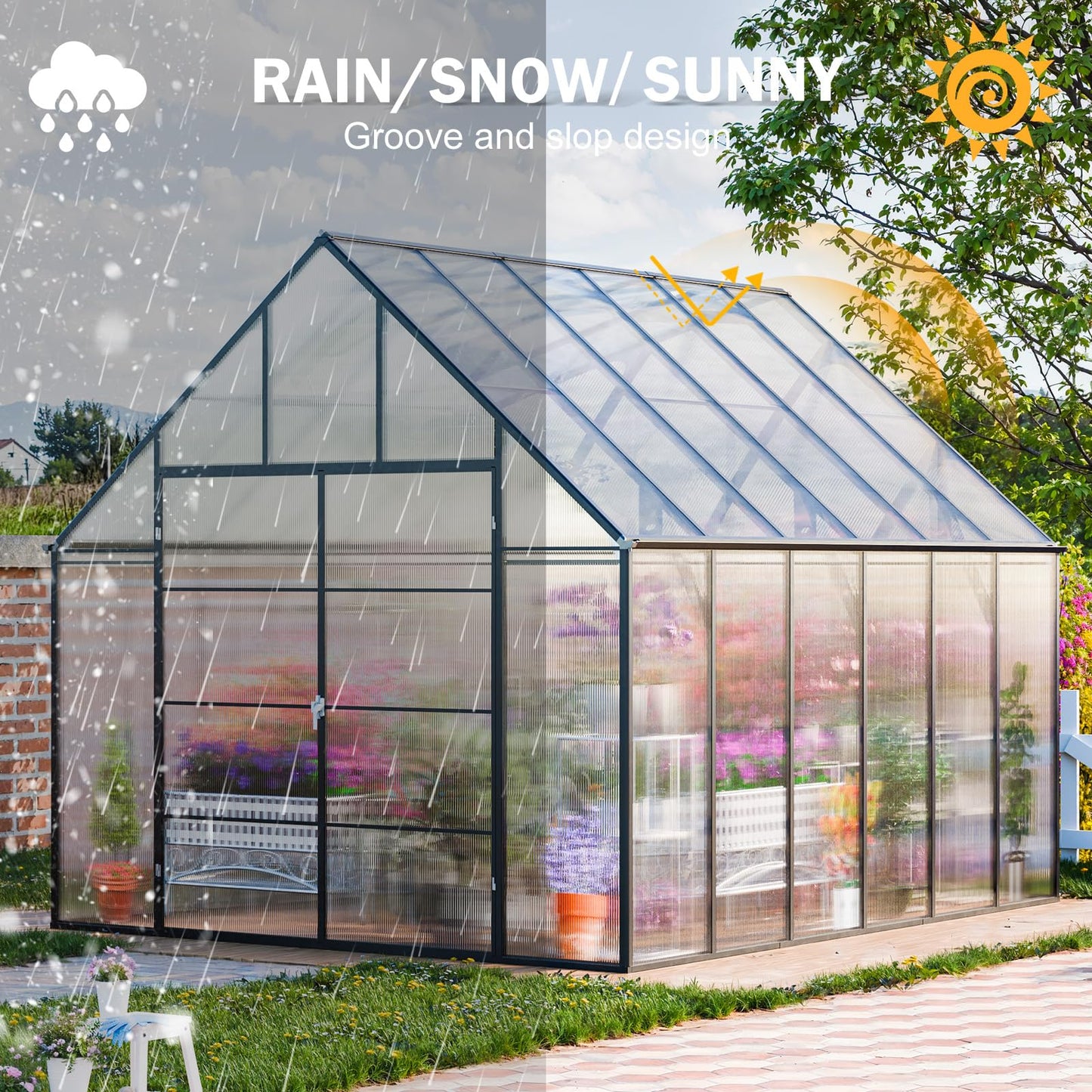 SELLERWE 10x12x10 FT Large Greenhouse, Easy Assembly Thicker Aluminum Hybrid Polycarbonate Greenhouses for Outdoors w/2 Windows,Heavy Duty Walk-in Greenhouses for Outside, Backyard, Graden